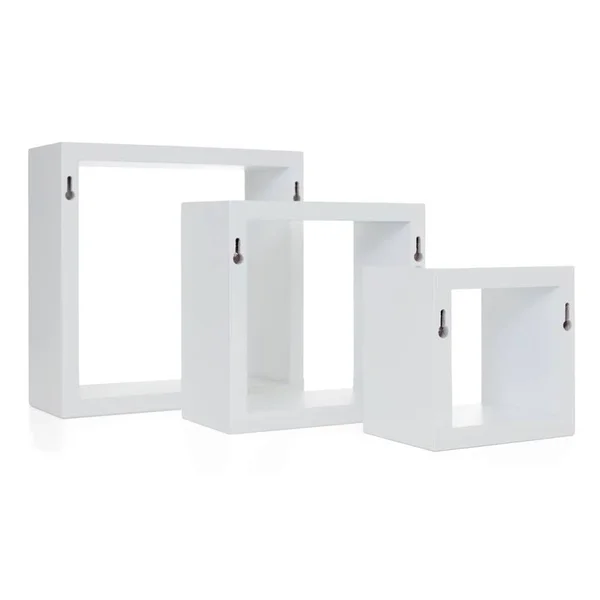 Pemberly Row Modern Cubbi Floating Wall Shelves White Engineered Wood