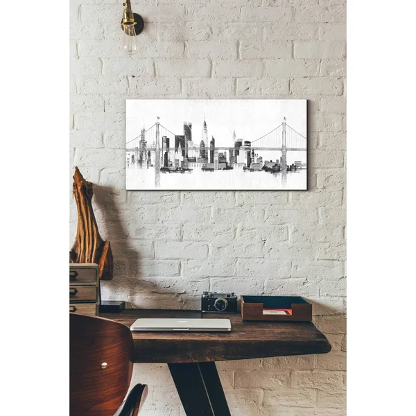 Epic Graffiti 'Bridge and Skyline Silver' by Avery Tillmon - Canvas Wall Art, 30 inchx60 inch, Size: 30 x 60, White