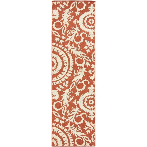 2x8 ft Surya Big Pine Floral Indoor Outdoor Rug - Red