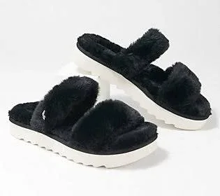 Koolaburra by Ugg Faux Fur Slide Sandals Fuzz On, Size 7 Medium, Black