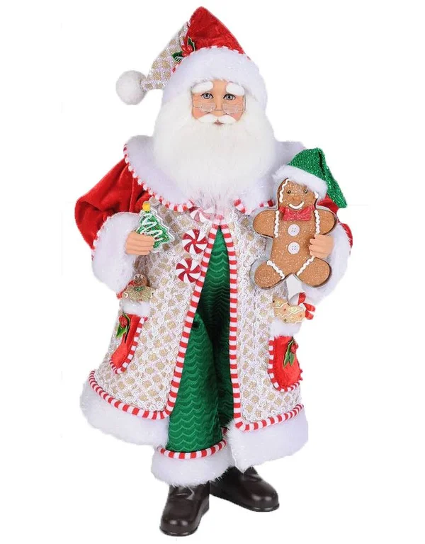 Karen Didion Originals Whimsical Gingerbread Santa Figurine, 19 Inches