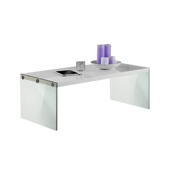 Bowery Hill Tempered Glass Coffee Table in Glossy White, 16 x 22 x 44 inches