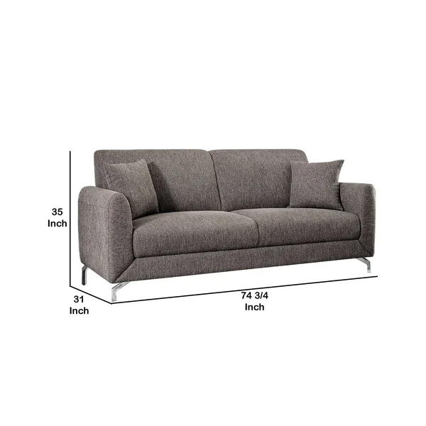Benzara BM207343 Contemporary Fabric Upholstered Wooden Sofa with Metal Legs Gray