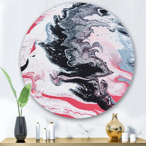 Designart 'Abstract Marble Composition in Pink and Gray I' Modern Metal Circle Wall Art - 38x38 - Disc of 38 inch