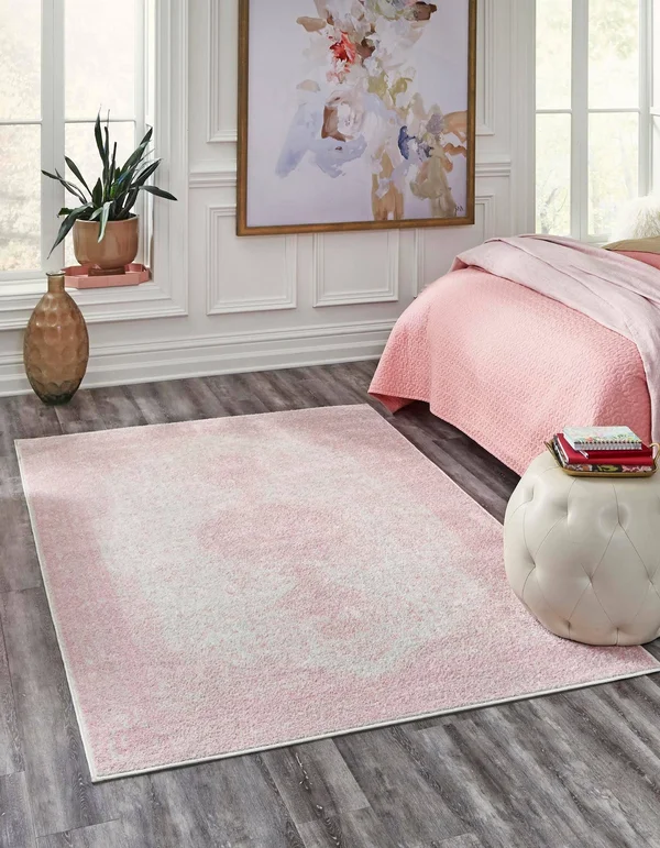 Rugs.com Dover Collection Rug 4& x 6& Pink Low-Pile Rug Perfect for Entryways - Kitchens, Breakfast Nooks, Accent Pieces