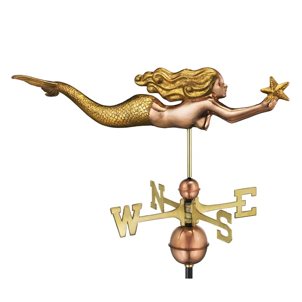 Good Directions Mermaid with Starfish Weathervane - Polished Copper with Golden Leaf Finish