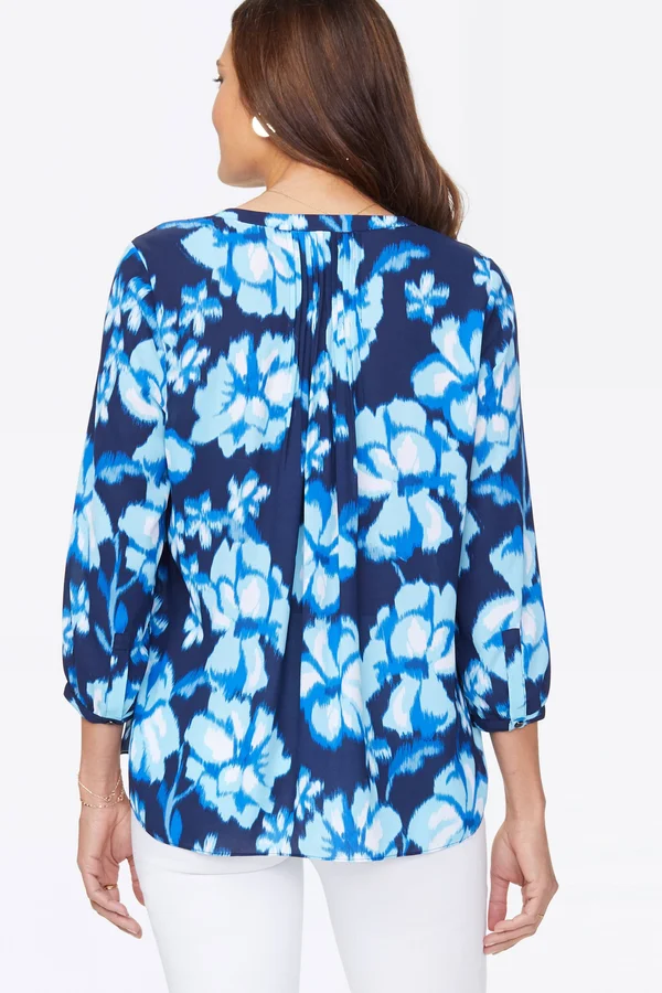 Nydj Blouse w/ Pleated Back Blue Passion Flower - Women's, Size: Large