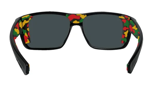 Bomber Sunglasses - Mana Bomb Matte Black FRM - Red Mirror Polarized Lens, Rasta Foam