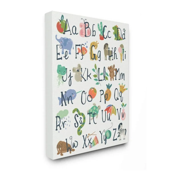 Stupell Industries Kids' Safari Animal Alphabet Colorful Illustrations Canvas Jennifer Ellory Wall Art - 24 x 30