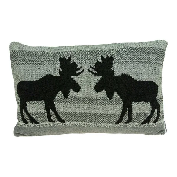 HomeRoots 16x24x22 Modern Moose Lodge Printed Cotton Pillow Cover in Heather Gray - 9000333871