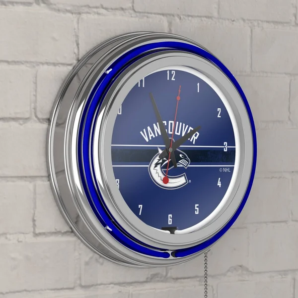 NHL Chrome Double Rung Neon Clock - Vancouver Canucks