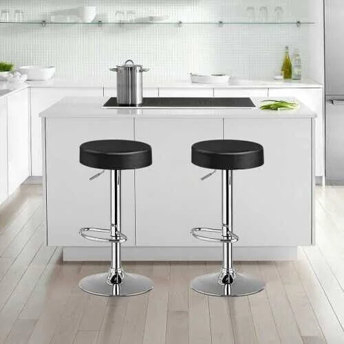 Adjustable Swivel Set of 2 Round Bar Stool Pub Chair-Black