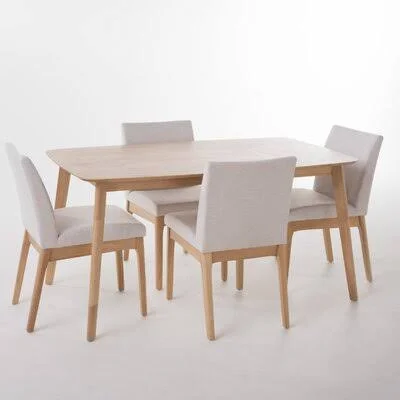 Hadiqa Dining Set George Oliver Table Color: Natural Oak - Chair Color: Light Beige