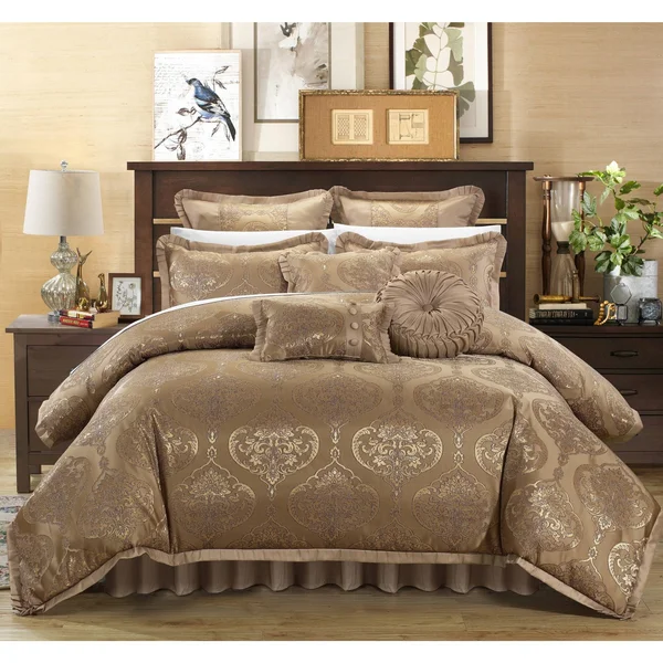Chic Home Giovani 9-Piece Jacquard Comforter Set - Size: Queen, Gold