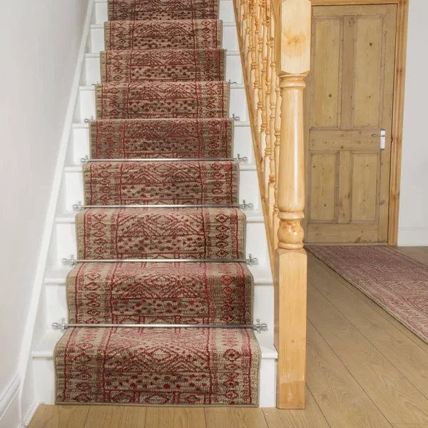 runrug USA Afrikans Taupe, Red Stair Carpet Runner Length: 15 Foo