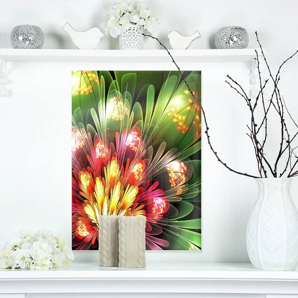Design Art Fractal Flower Red and Green - Floral Digital Art Glossy Metal Wall Art, Size: 30 in. Wide x 40 in. High, Safety Yell