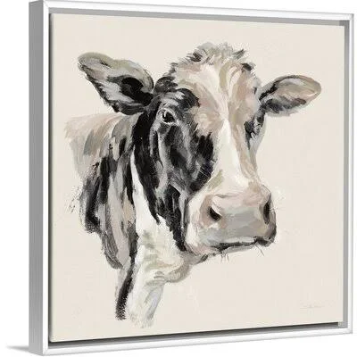 Expressionistic Cow I by Silvia Vassileva - Painting Print on Canvas Gracie Oaks Format: White Floater Framed - Size: 38x22 H x 3