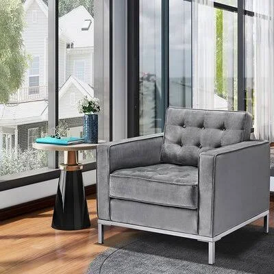 Modern Velvet Sofa 1-Seat Everly Quinn Fabric: Gray Velvet