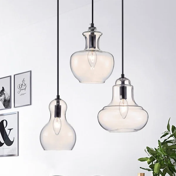 Warehouse of Tiffany Beveen Round 3-Light Glass Gourde Lamp Collection - Black