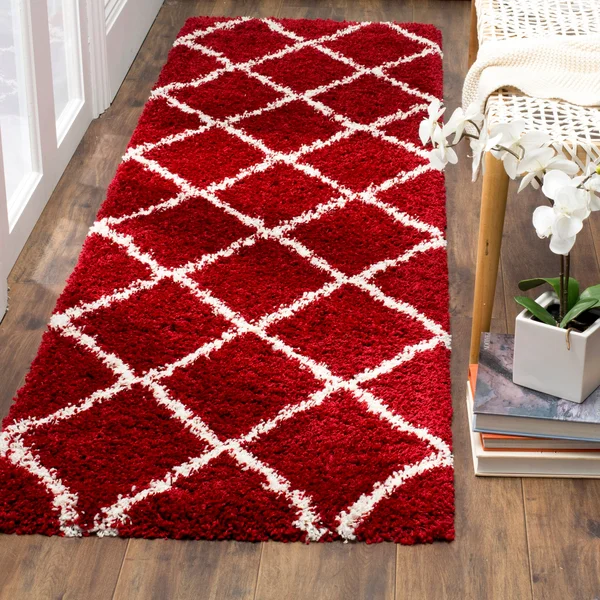Safavieh Hudson Shag SGH281R Red, Ivory Rug 2&3x22 x 12& Runner