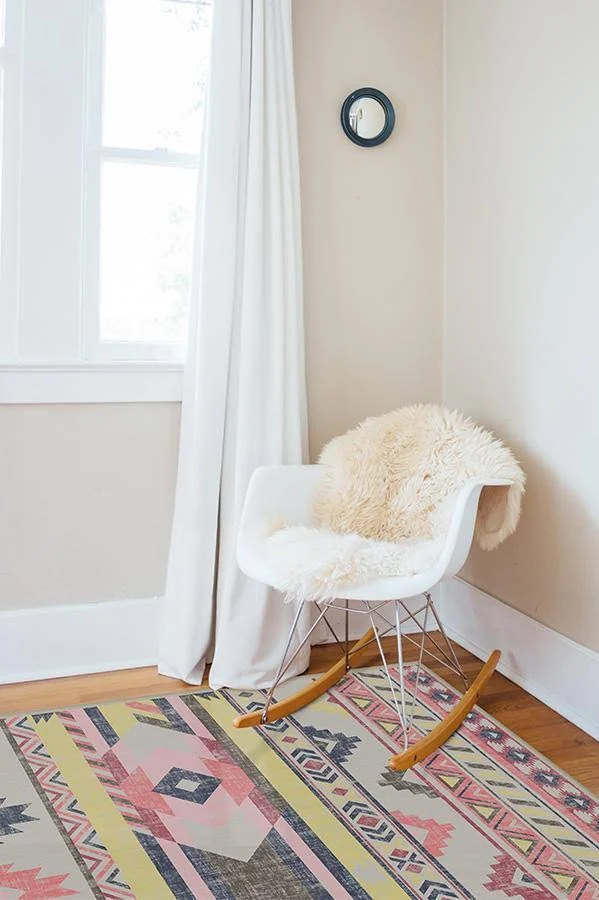 9&x12&, Machine Washable Area Rug, Kid & Pet Friendly, Indoor Rug, Kilim Batik Pink Rug, Ruggable