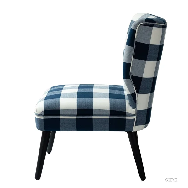 Cande Buffalo Plaid Side Chair with Black Base - Set of 2 - Indigo