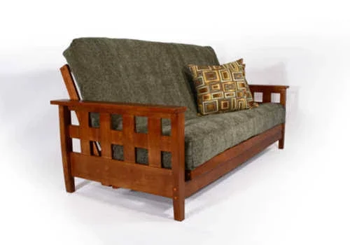 Lambton Warm Cherry Loveseat Wall Hugger Futon Set by Strata Furniture