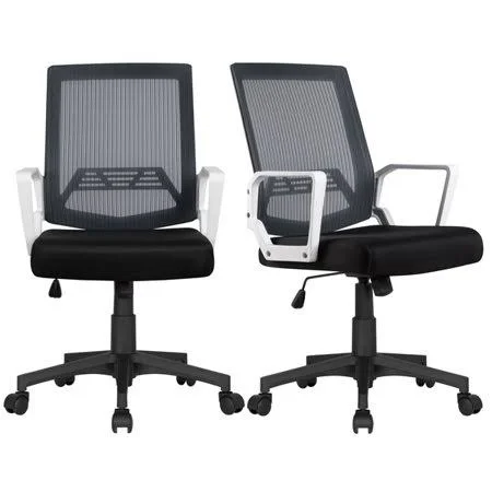 Easyfashion Mid-Back Mesh Office Chair Ergonomic Computer Chair - Set of 2, Black with White Arms, Size: 6 x 24, 60 x 63