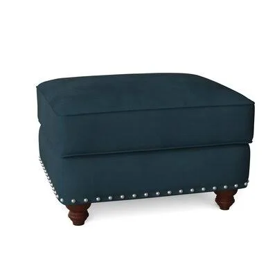 Birch Lane Landry 30x22 Rectangle Standard Ottoman Body Fabric: Tina Gulfstream, Nailhead Detail: Black Nickel
