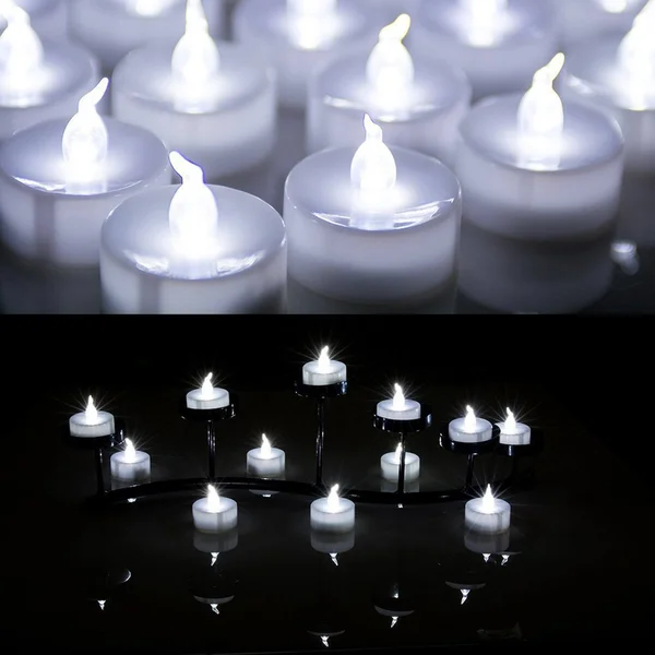 Flameless Tea Candles Flickering Cool White - 7&9x22 x 10&10x22 - Plastic