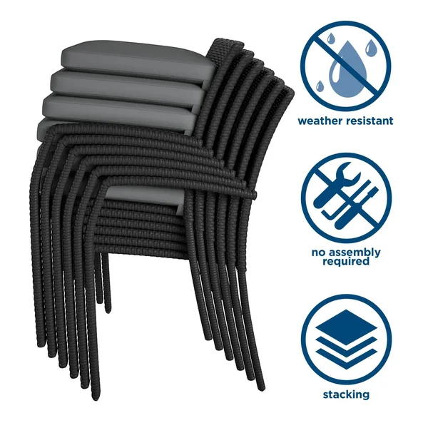 Outdoor Stacking Dining Chair - 6-Pack, N/A, Black