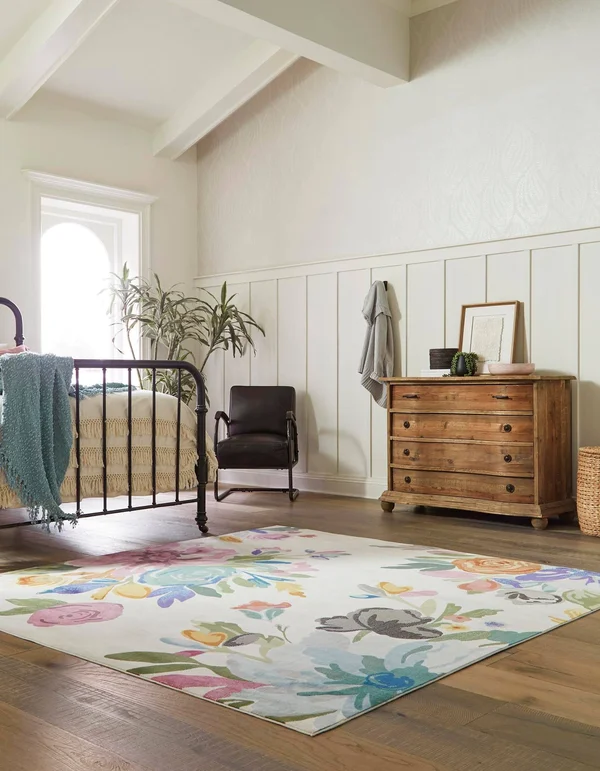 Unique Loom Blossom Bright Colors Area Rug 10' x 10' Square Ivory/Pink
