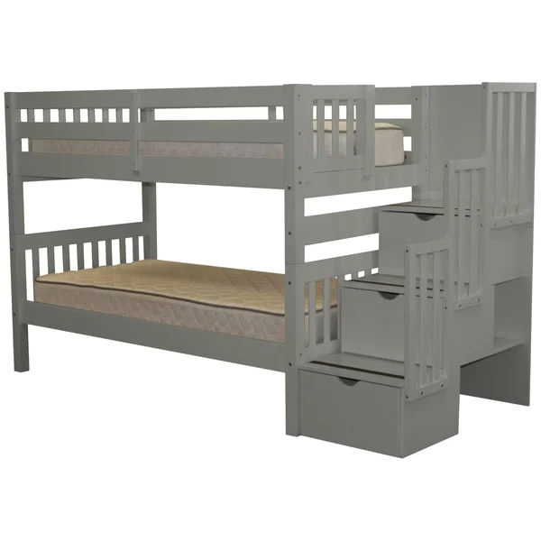 Bedz King Bunk Bed with Storage - Gray, Twin Over Twin