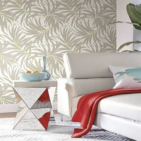 Ashford Tropics 27& x 27x22 Bali Leaves Wallpaper Roll Color: Off White - Medium Grey, Bright Yellow/Green