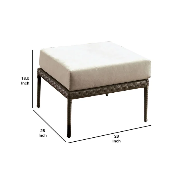 Faux Wicker Patio Ottoman with Fabric Box CUSHION, Gray and Beige