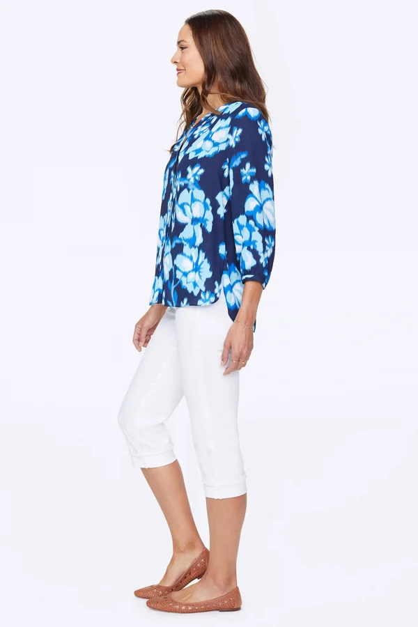 Nydj Blouse w/ Pleated Back Blue Passion Flower - Women's, Size: Large