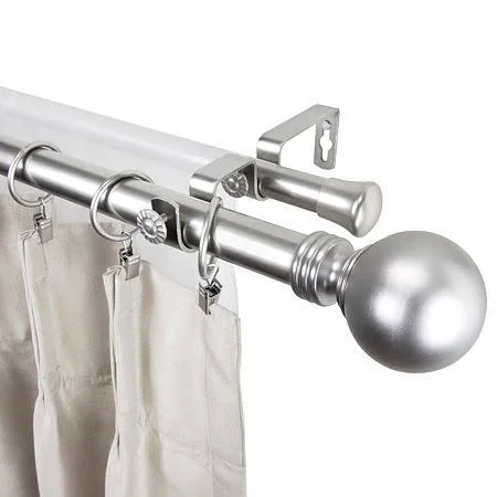 Rod Desyne Home Decorative Globe Double Curtain Rod - Satin Nickel, 48x22 - 84x22
