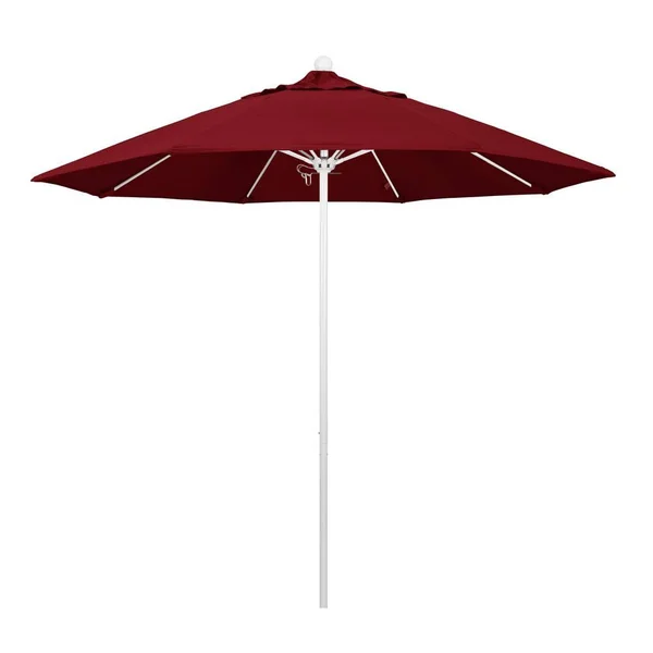 California Umbrella 9 ft. Matted White Aluminum Push Lift Market Patio Umbrella in Spectrum Ruby Sunbrella