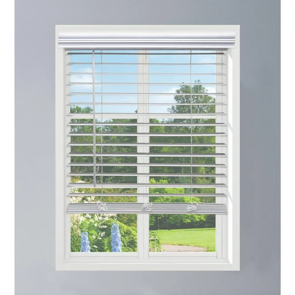 Linen Avenue Custom Cordless Faux Wood Blind White, 69 W x 48 H Partial Inside Mount