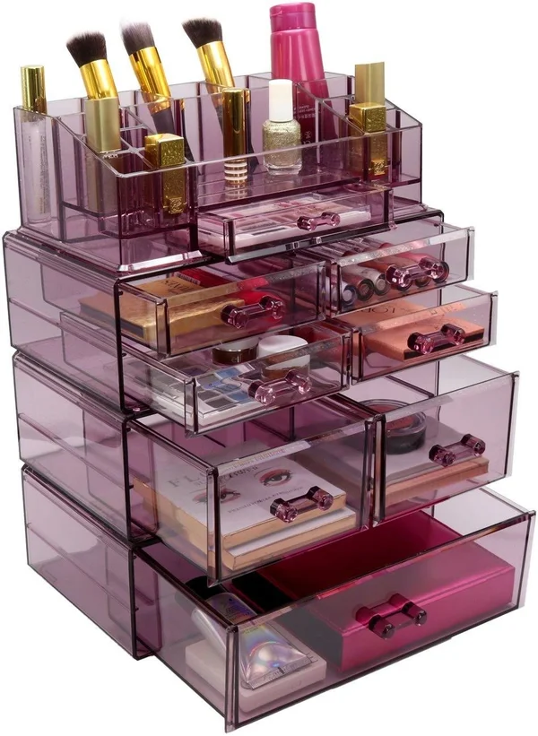 Sorbus Makeup Storage Case Set Large Display Drawers (Purple)