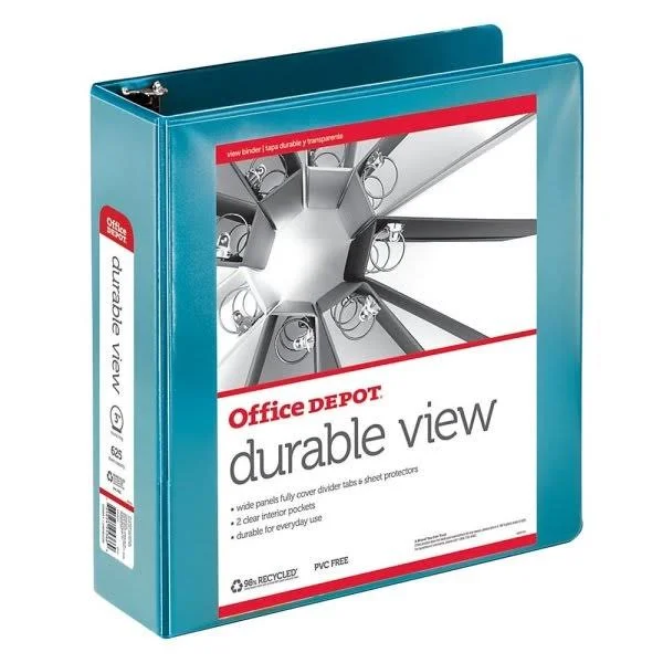 Office Depot Nonstick Round-Ring View Binder, 3in. Rings, 100% Recycled, Jeweler Blue, OD06622