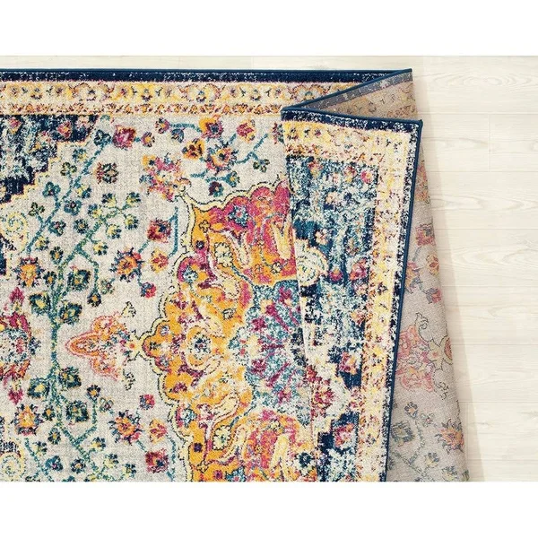 Westfield Home Versailles Amberley Blue Runner Rug - 2&7 inch x 7&2 inch - Beige