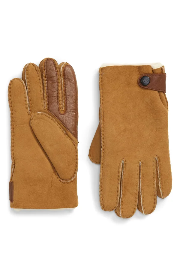 Ugg Sheepskin Side-Tab Tech Gloves Chestnut