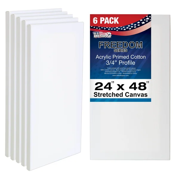 U.S. Art Supply 24 inch x 48 inch Stretched Canvas 12-Ounce Primed 6-Pack - Professional White Blank 3/4 inch Profile Heavy-Weig