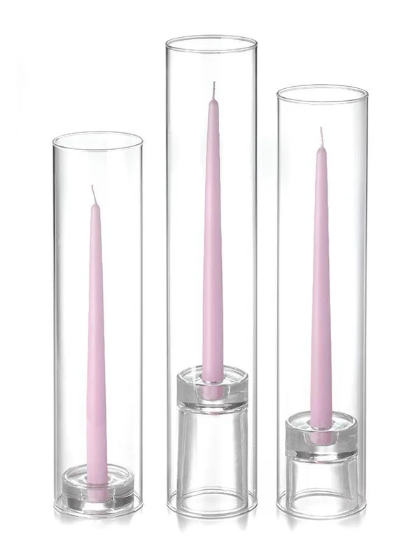 Set of 12 - 12x22 Taper Candles - Chimney - Base Holders, Blush