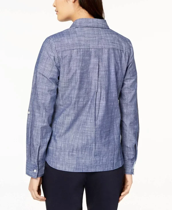 Tommy Hilfiger Women's Half Zip Popover Shirt, Chambray Blue, S