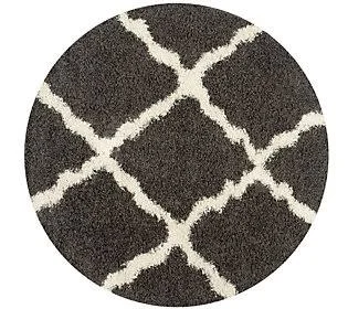Dallas Shag 6'Diam Round Rug by Safavieh - Size None, Dark Grey/Ivory