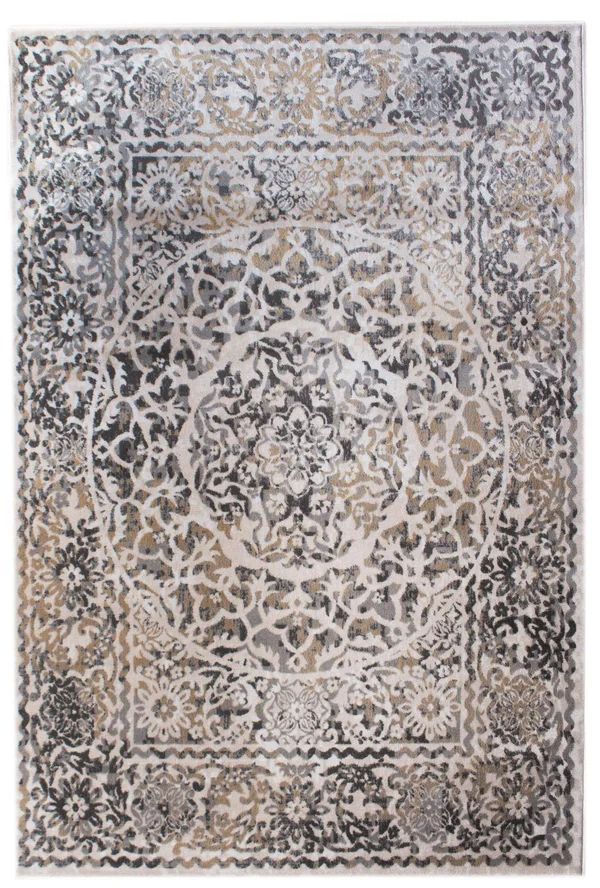 Dulce Modern Bloom Area Rug - Ivory and Gray, 2& 7x22 x 8&