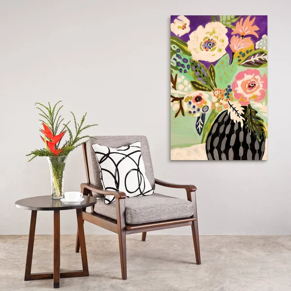 Empire ArtFresh Flowers in Vase I Frameless Tempered Glass Wall Art (Purple)