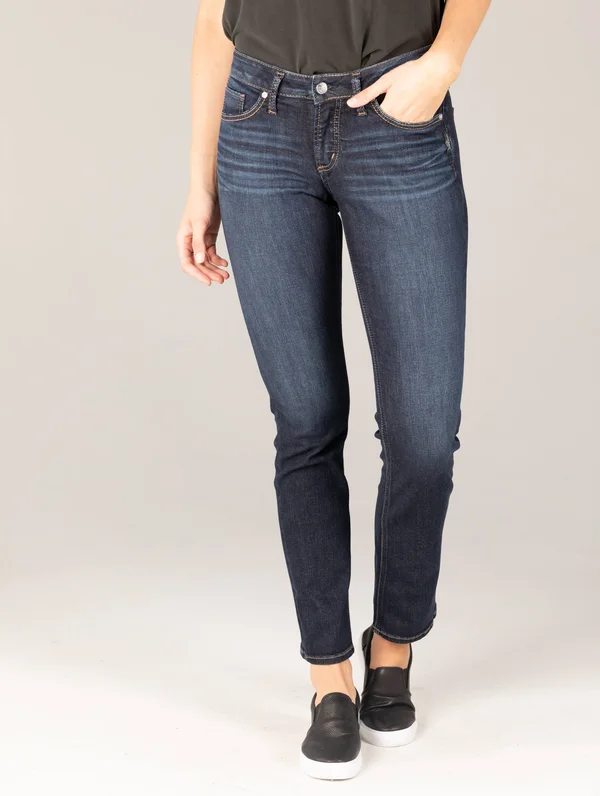Silver Jeans Women's Suki Mid Rise Straight Leg Jeans Dark Wash in Dark Indigo 36 x 29 - Cotton/Elastane/Polyester